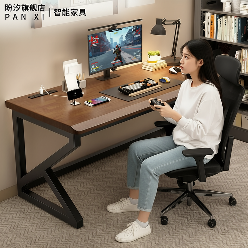 实木大板双人电脑桌台式卧室家用