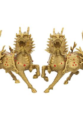 铜麒麟摆件一对黄铜火麒麟招财客厅办公室家用福禄麒麟大中小号