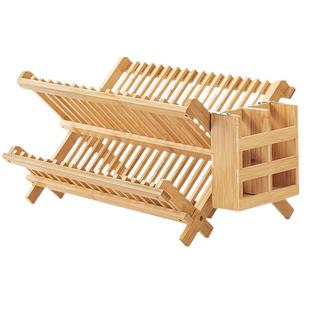 楠竹双层沥碗架碗盘架沥水架实木厨房置物架碗碟架碗栏配筷笼
