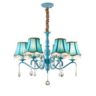 欧式 铁艺水晶吊灯温馨儿童房卧室灯蓝色公主女孩房间灯客厅灯书房