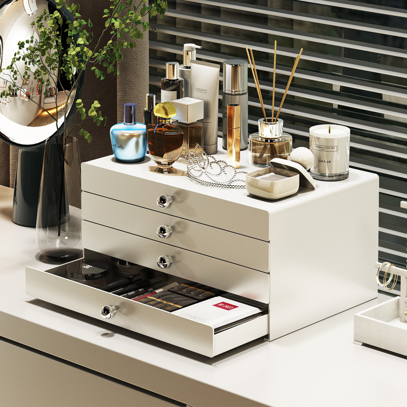 化妆品收纳盒感桌面护肤防尘家用大容量分格梳妆台首饰置物架