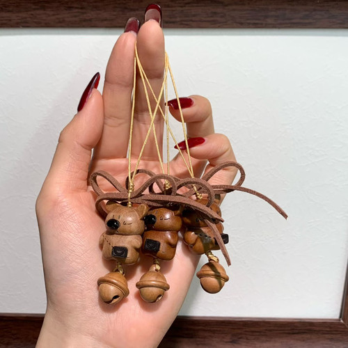 纯手工编织桃木小狗铃铛挂件文玩文创包挂钥匙扣手机链可爱男女款