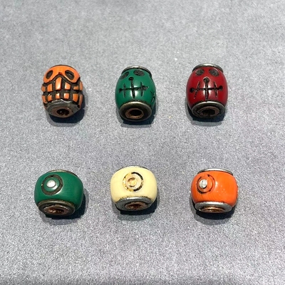 藏传料器阿呆桶珠隔珠咒点钉珠散珠文玩佛珠配珠腰珠背云黄铜镶嵌