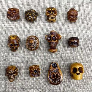 藏传老驼骨欢喜之王尸陀林笑脸卡子文玩佛珠手串阿呆骷髅头散珠