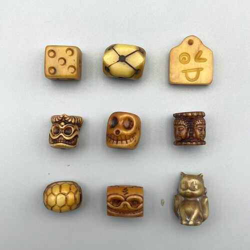回流老骨驼骨雕刻咒点骰子阿呆富甲珠藏式文玩手串佛珠配饰散珠di