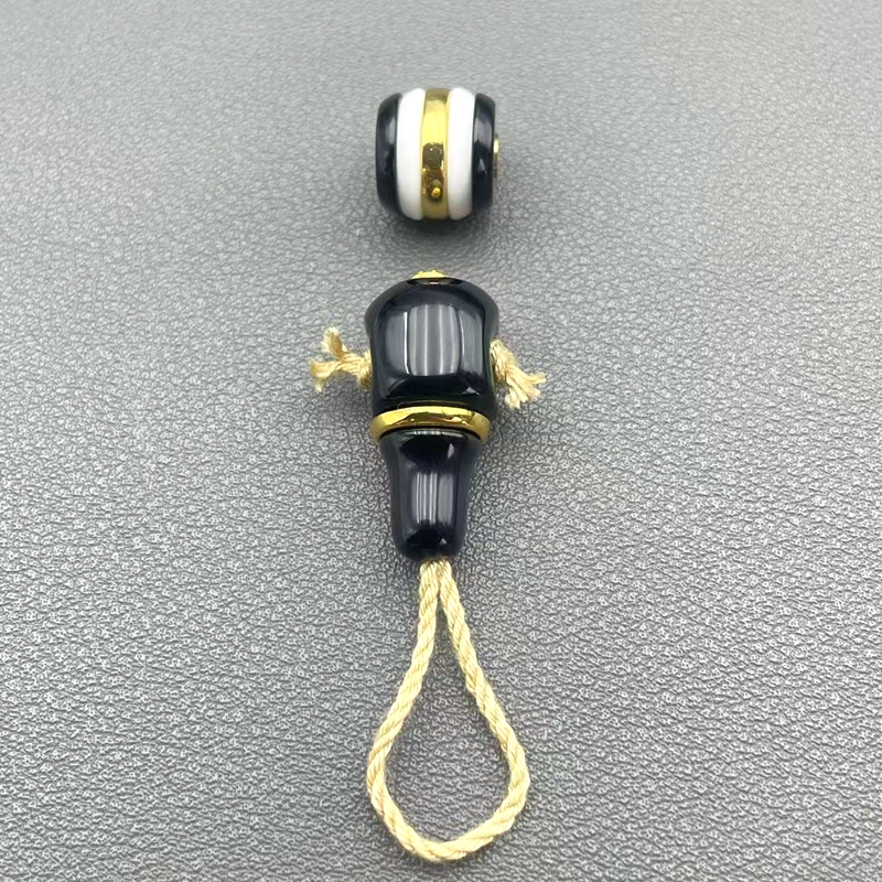 天然黑玛瑙分体三通汉堡珠