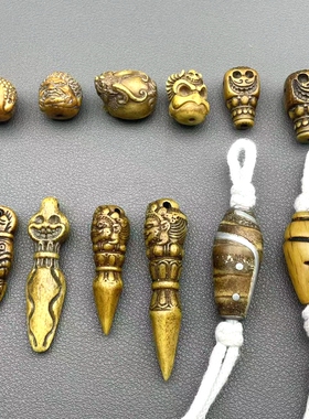 藏传回流老骨做旧驼骨卡子隔珠侧挂金刚杵阿呆三通文玩佛珠配饰