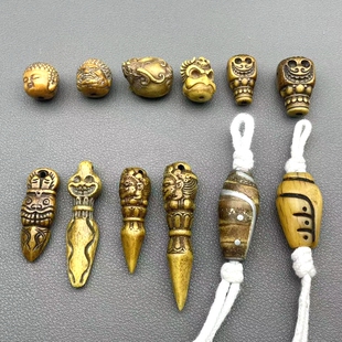 藏传回流老骨做旧驼骨卡子隔珠侧挂金刚杵阿呆三通文玩佛珠配饰