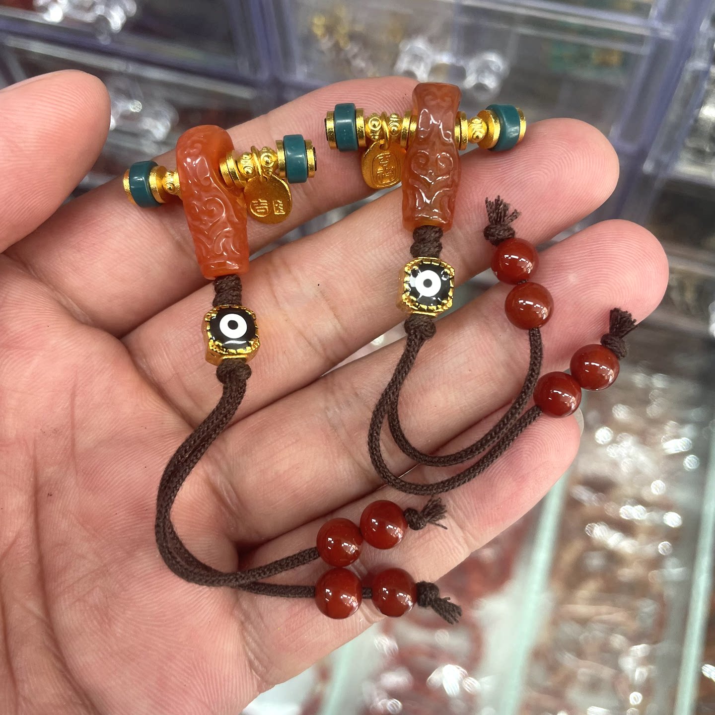 新款红玛瑙三通套装小尺寸文玩珠子diy配件三通隔珠背云弟子珠