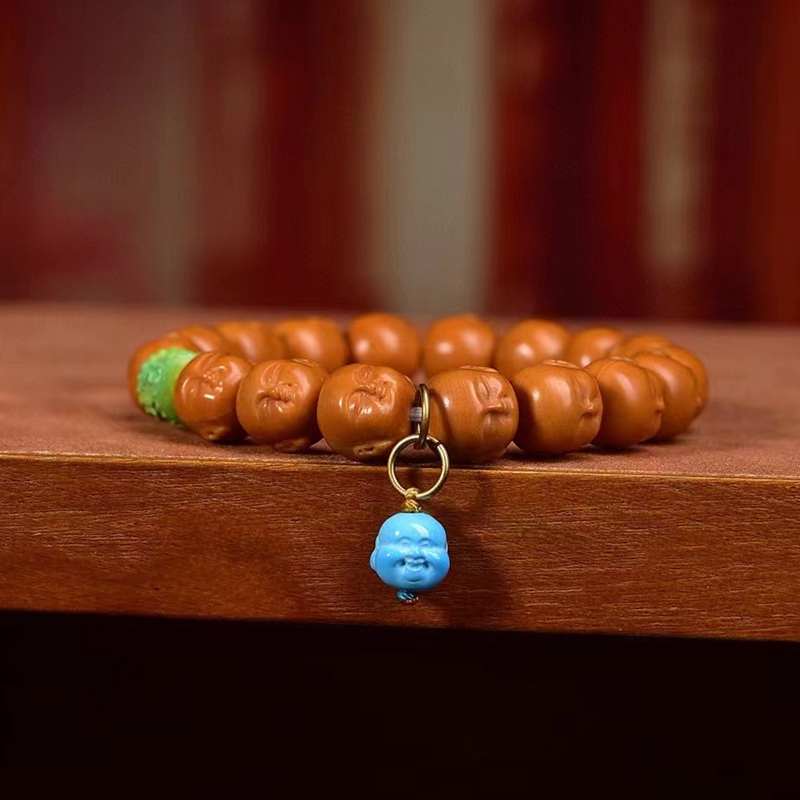 天然原色猴头雕刻弥勒佛手串橄榄核老型珠文玩新手易上色包浆浑厚
