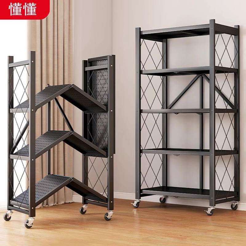 免安装厨房折叠置物架落地多层家用货架储物架多功能微波炉收纳架