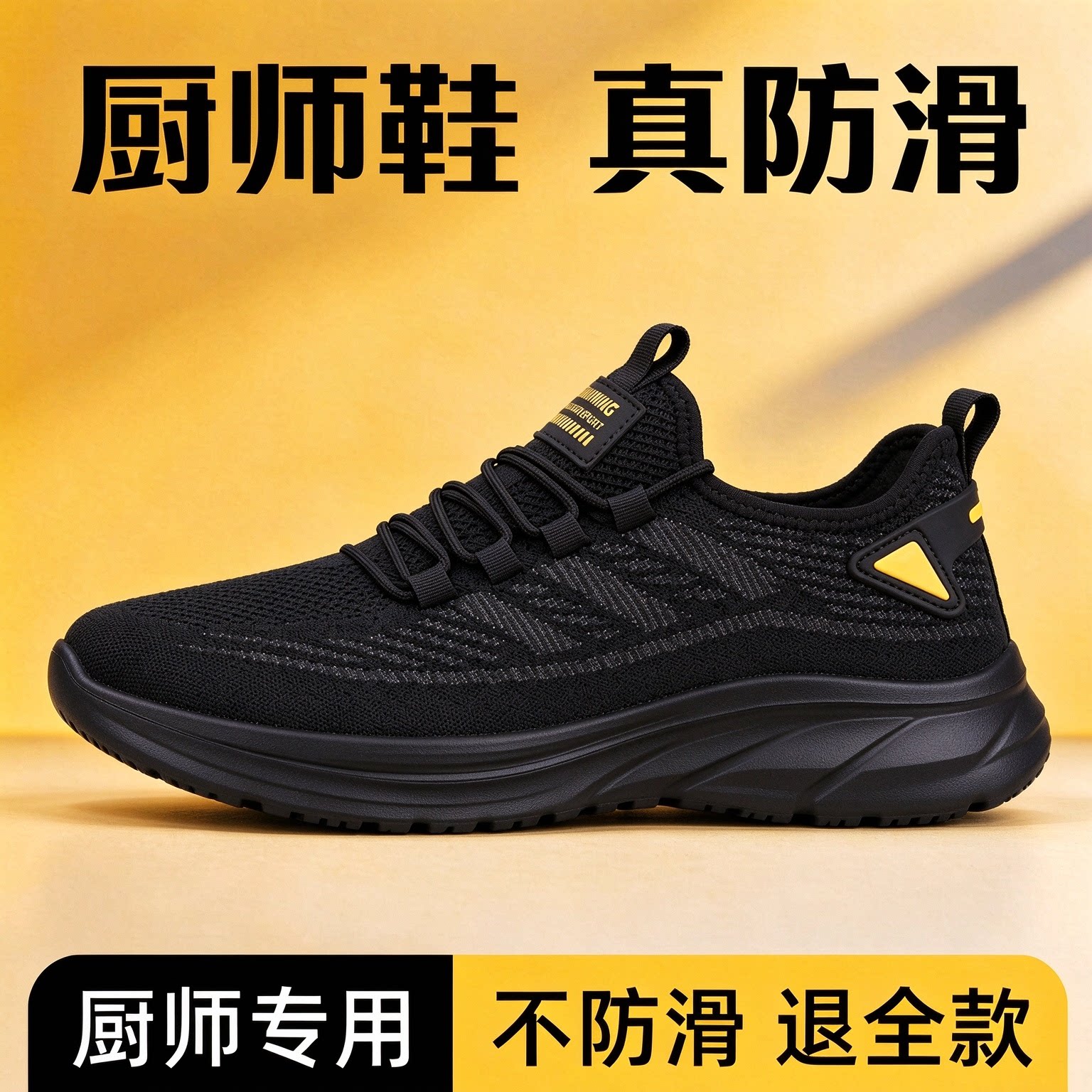 厨房鞋男软底舒适黑色上班工作鞋