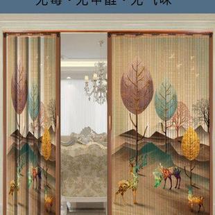 中国风隔断竹折叠推拉门装 印花竹帘窗帘复古禅意中式 饰家用门帘