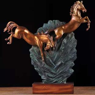 黄铜生肖马摆件双马奔腾工艺礼品玄关办公室客厅桌面装饰开业送礼