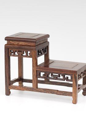 鸡翅木高低微型博古架茶壶花瓶古玩小摆件底座雕花底座实木