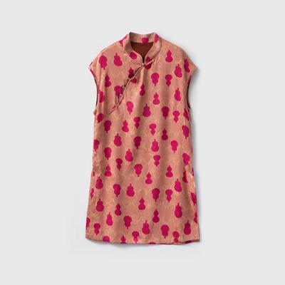 高定真丝香云纱奥黛中长款上衣宽松显瘦100%桑蚕丝国风盘扣无袖夏