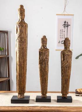 泰国木雕工艺品侍女迎宾摆件家居饰品东南亚风格酒店会所创意摆件