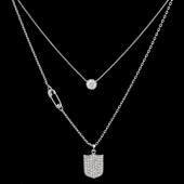 轻奢时尚 潮气质银色镶钻盾牌别针水晶单锆双层项链可拆分毛衣链女