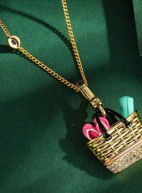 跨境欧美立体时尚珐琅釉拖鞋瑜伽垫镶钻洗漱篮子吊坠挂饰项链