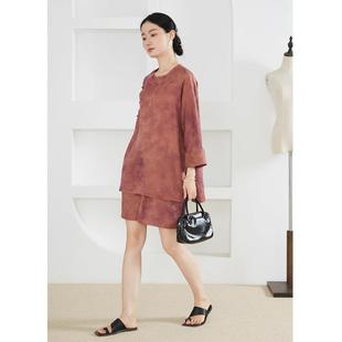 粉紫晕染香云纱红云纱套装女100桑蚕丝真丝上衣短裤两件套