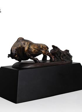 中式黄铜耕牛雕塑摆件 青铜工艺品 奋斗牛办公家居桌面装饰礼品