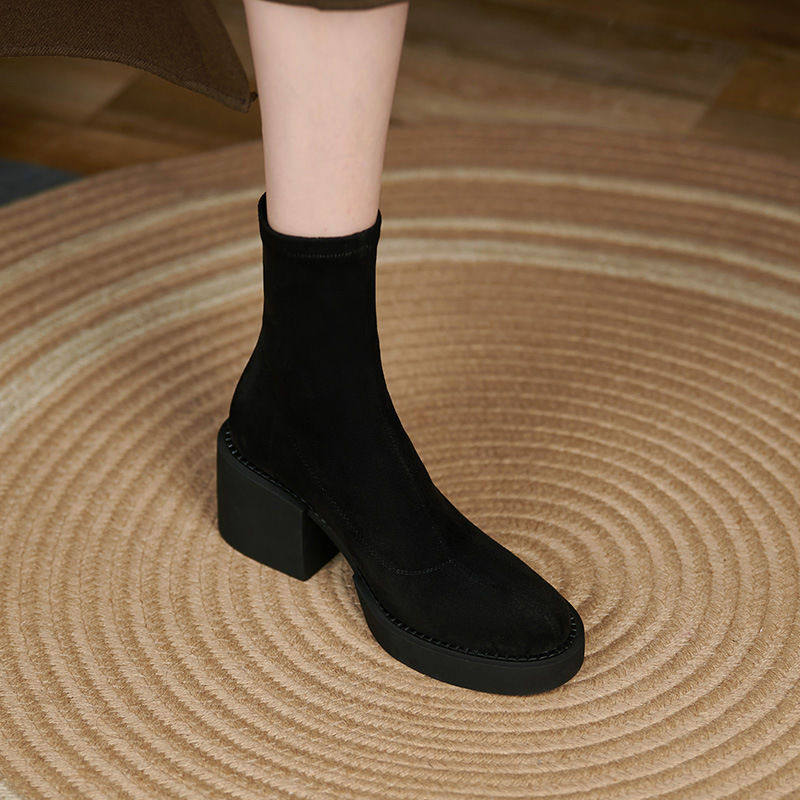 厚底弹力靴2024年秋冬季新款短靴女圆头磨砂时尚马丁靴女靴子,女鞋,马丁靴,淘宝优惠券,粉丝福利购,淘宝优惠卷