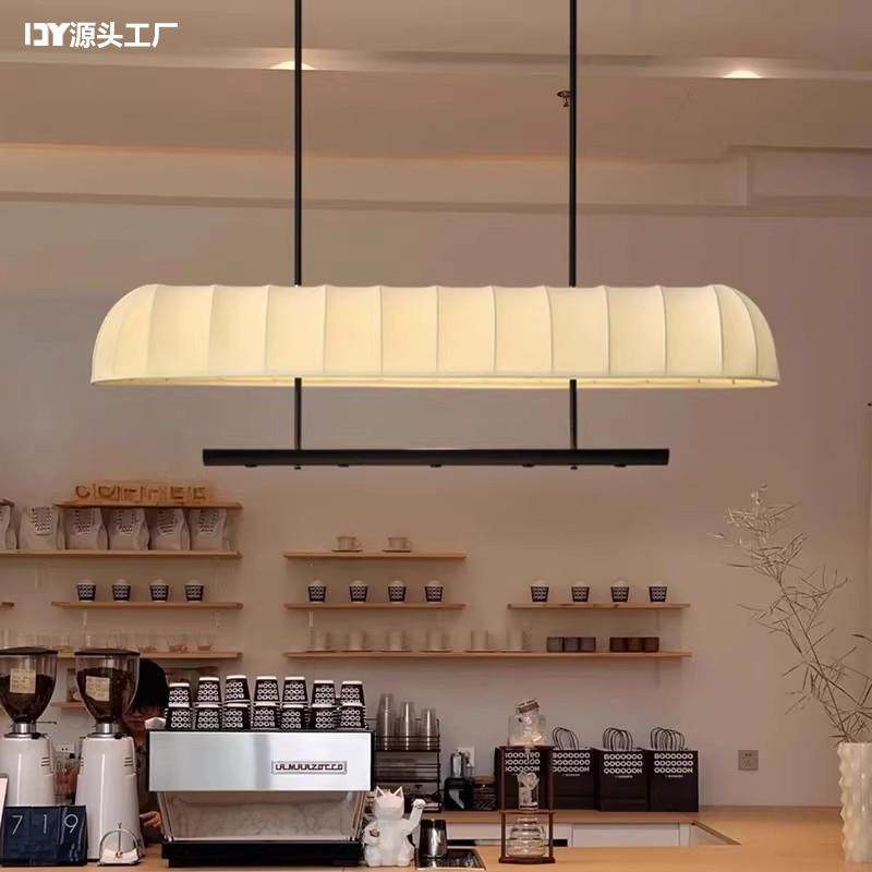侘寂风餐厅吊灯复古布艺酒店岛吧台餐桌茶室咖啡店收银台长条灯具