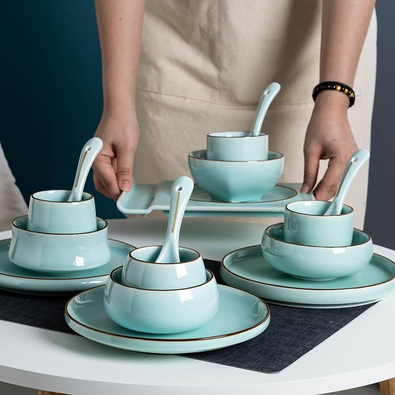 新中式陶瓷创意酒店摆台餐具四件套餐厅饭店包厢盘碗套装组合