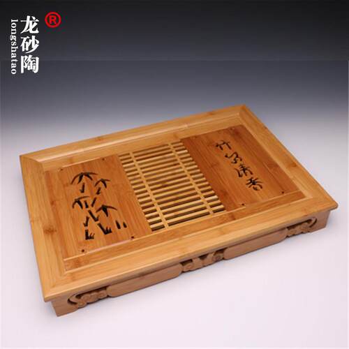 龙砂陶功夫茶具竹木制杯架茶盘抽屉式排水茶海托盘木质茶盘