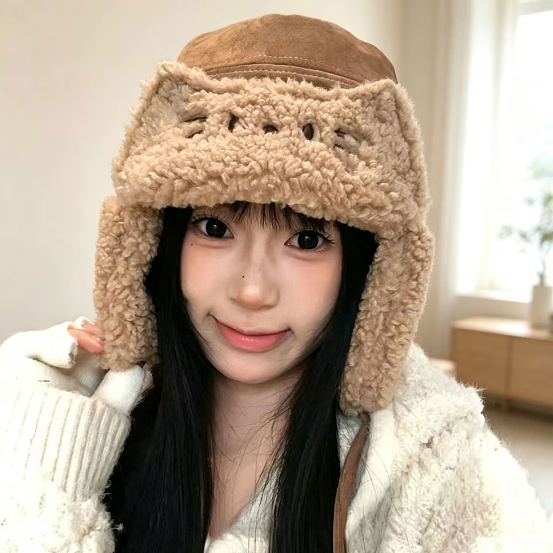冬季猫咪毛绒保暖护耳雷锋帽女