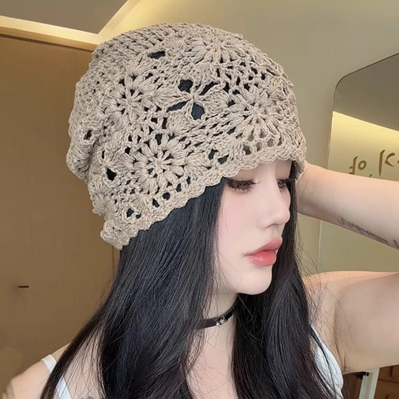 赵今麦同款针织镂空透气钩花帽