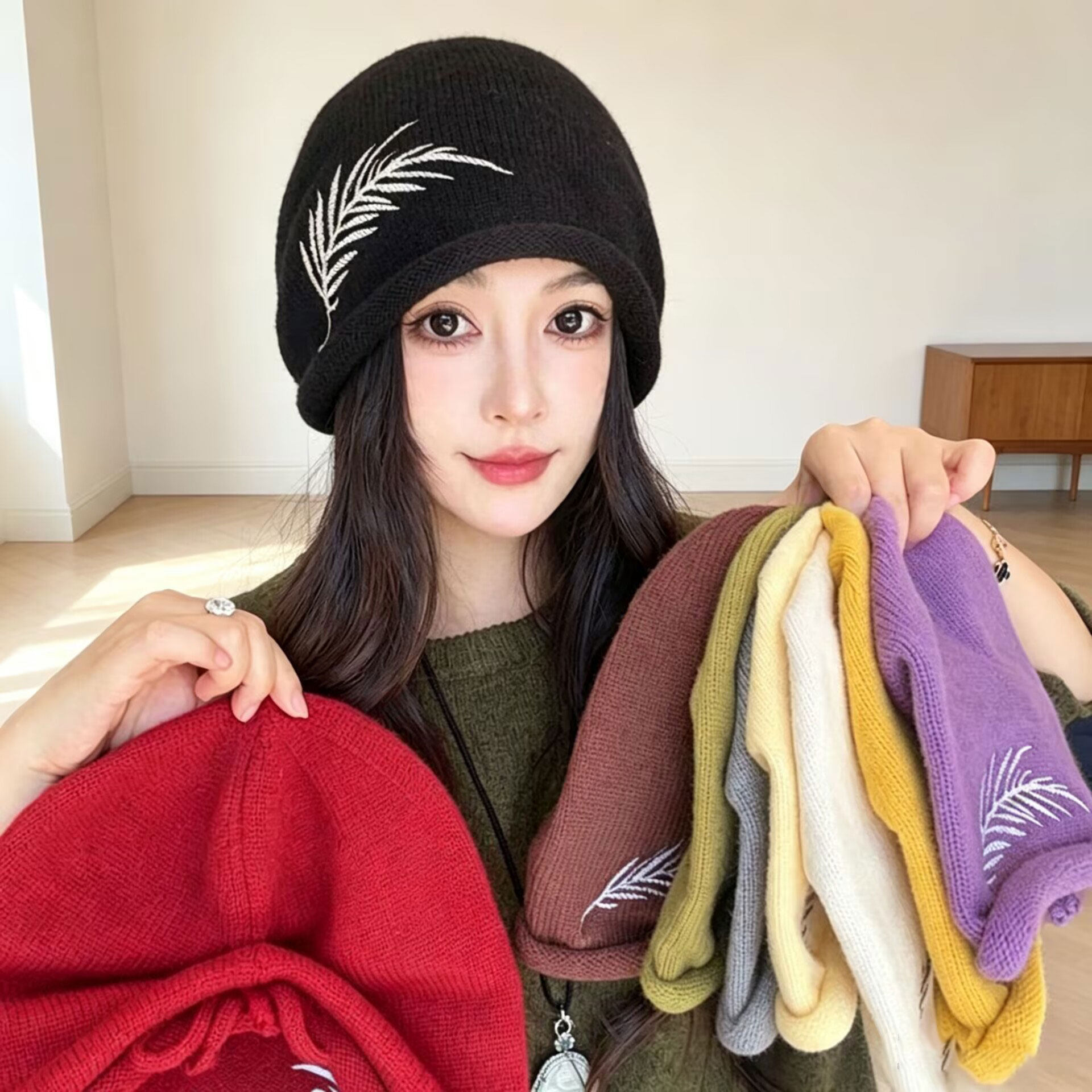 秋冬护耳保暖显脸小针织堆堆帽女