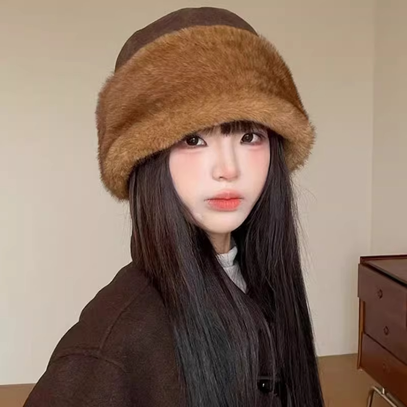 秋冬新款麂皮绒加厚护耳渔夫帽