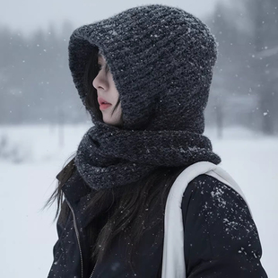 秋冬季加厚巴拉克拉法帽女保暖防寒护耳套头帽围脖一体大头围帽子