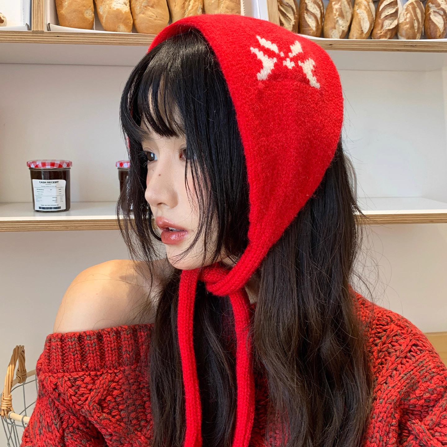 韩系提花针织毛线头巾女2025秋冬新款耳罩防寒保暖耳套时尚套头帽