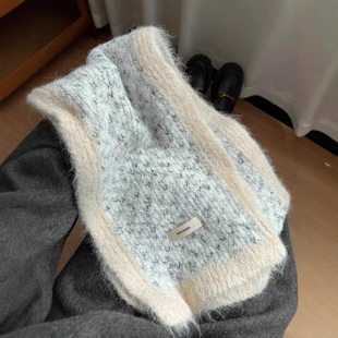 海盐白色恋人韩版含羊毛撞色针织围巾女秋冬天高级感加厚保暖围脖