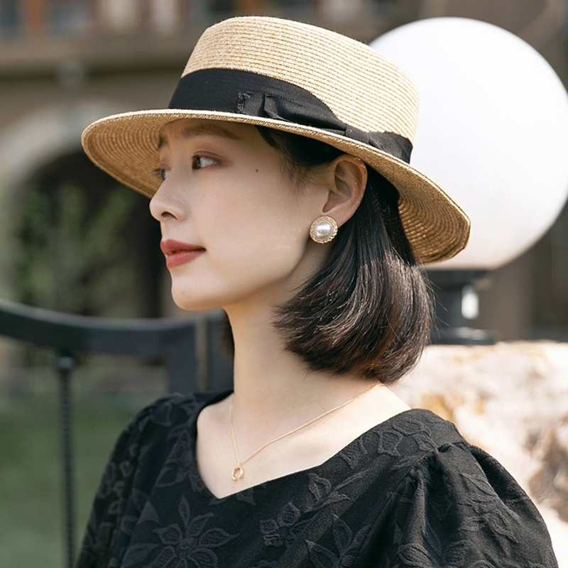 草帽夏季遮阳帽子女士款时尚防晒帽子洋气平顶可折叠沙滩太阳帽夏