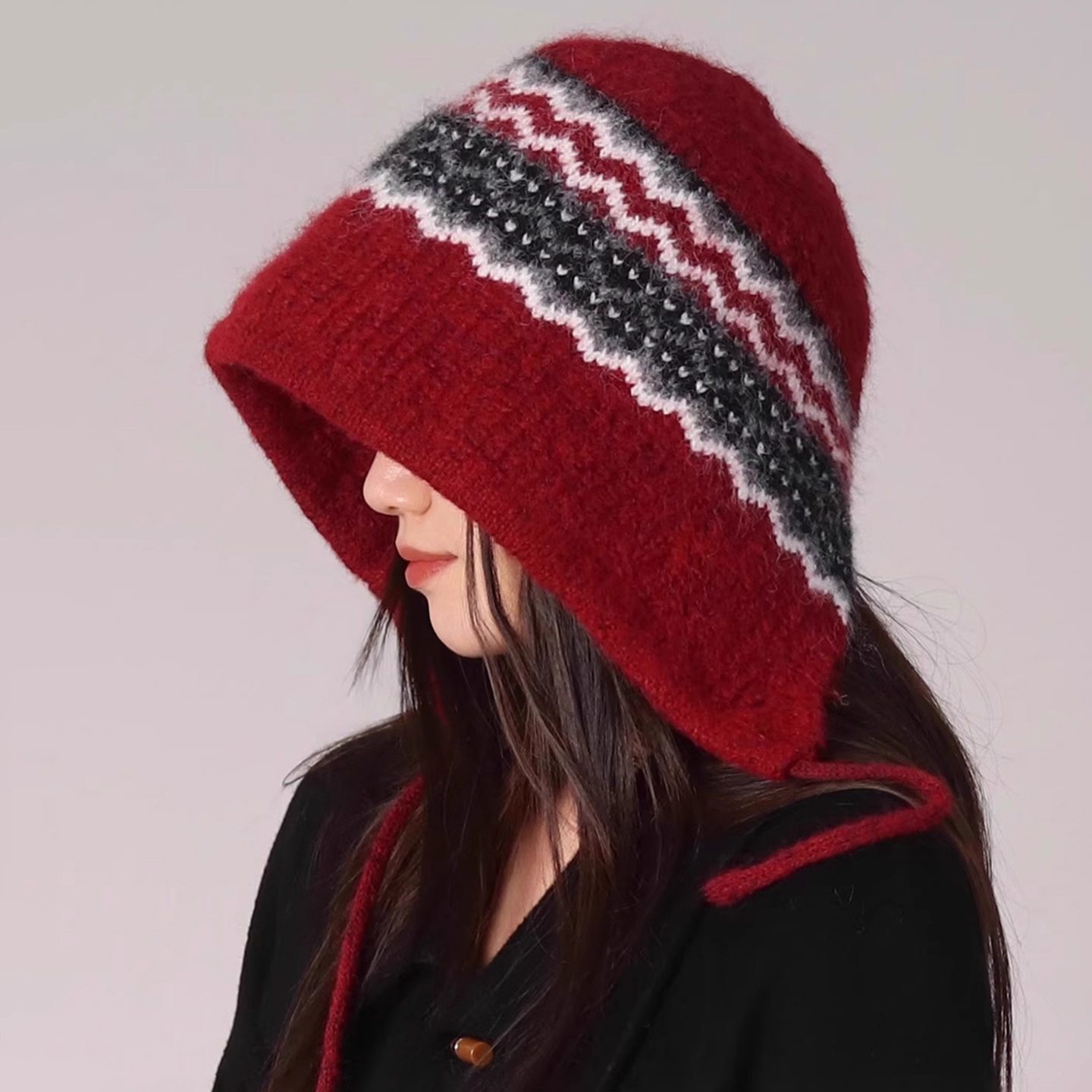 费尔岛提花针织帽秋冬保暖帽