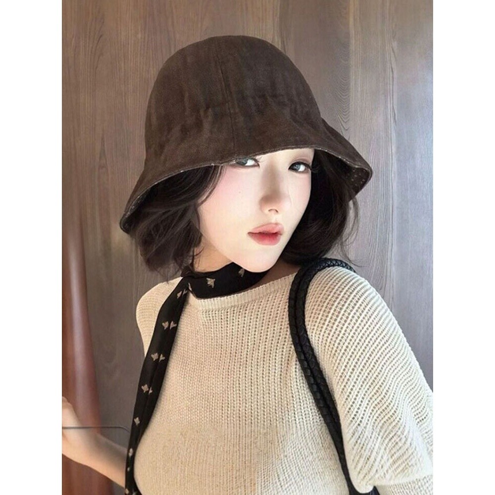 原创小碎花双面戴渔夫帽女秋季新款百搭显脸小素颜盆帽文艺水桶帽