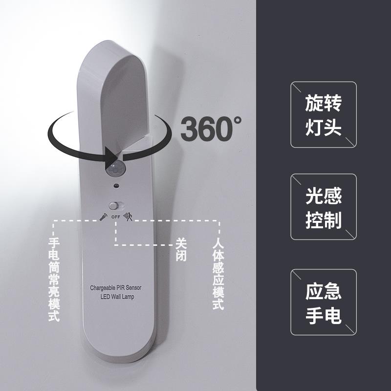 人体感应灯免打孔安装可移动充电壁灯楼梯走廊过道卫生间宿舍夜灯