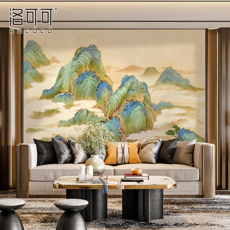 现代简约新中式山水墙布背景墙壁纸书房茶室客厅沙发影视墙纸壁画