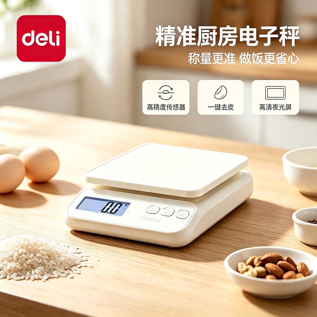 得力厨房电子秤3kg高精度烘焙秤家用小型调料食物称重0.1g便携式