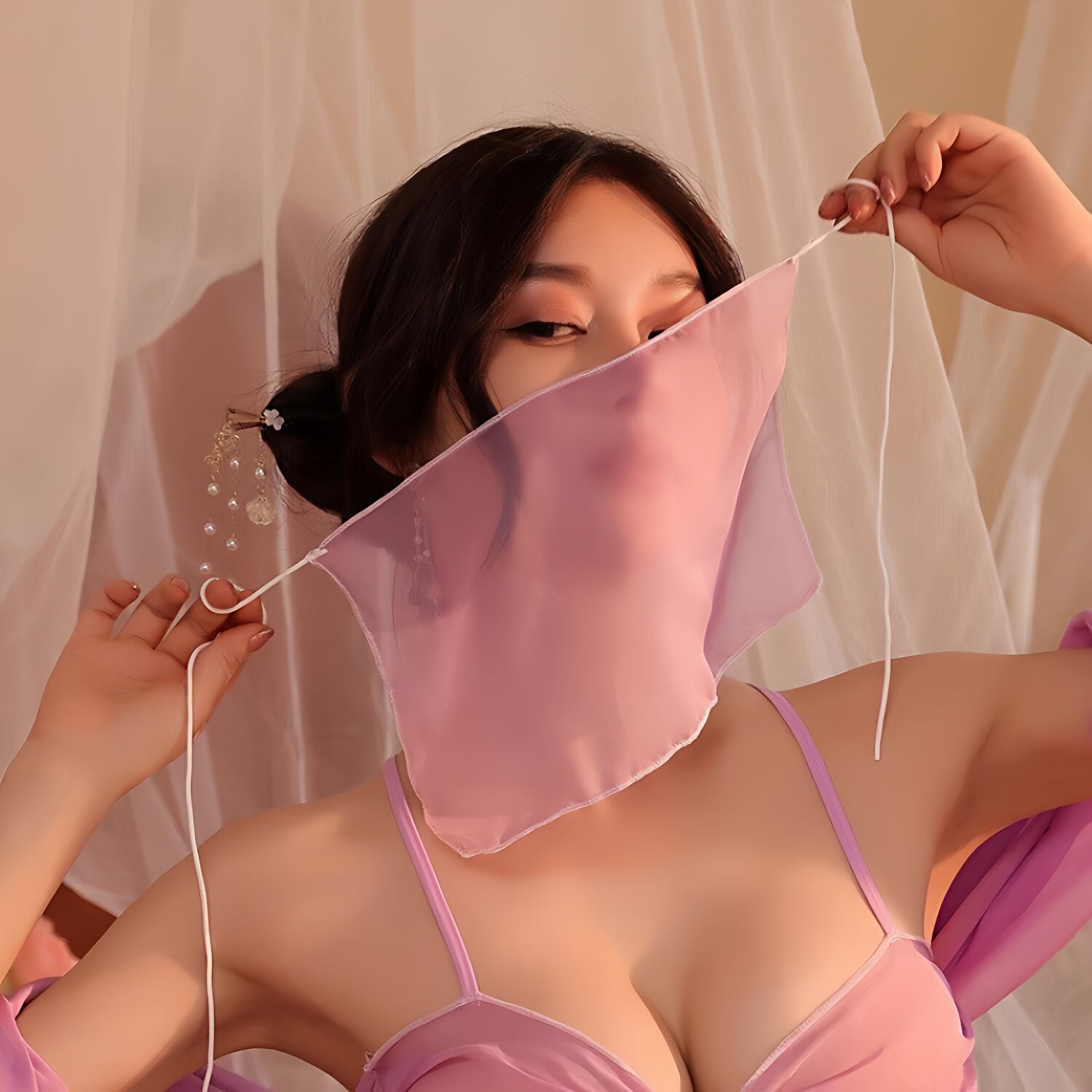 性感古典汉服半遮面纱面罩