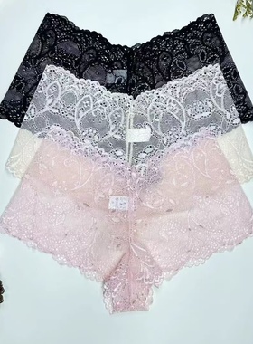性感前缘平角裤多码夏新半透蕾丝弹力打底内搭家居魅力女士内裤