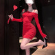 显瘦氛围感气质包臀长袖 性感前缘26年新款 红色斜肩女修身 连衣裙女