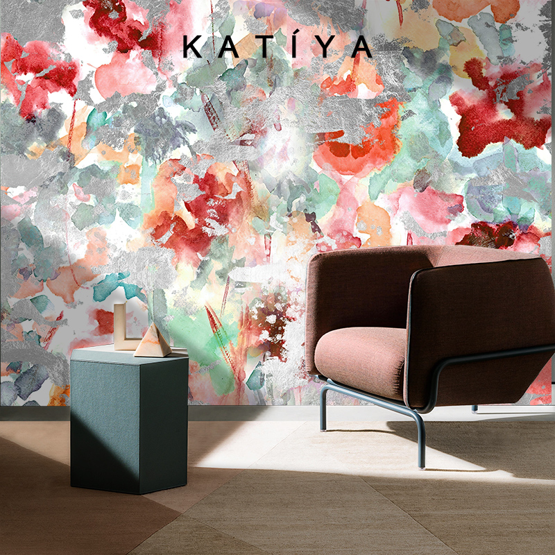 速发Katiya手绘多色涂鸦壁纸客厅电视背景墙壁画无缝沙发墙纸