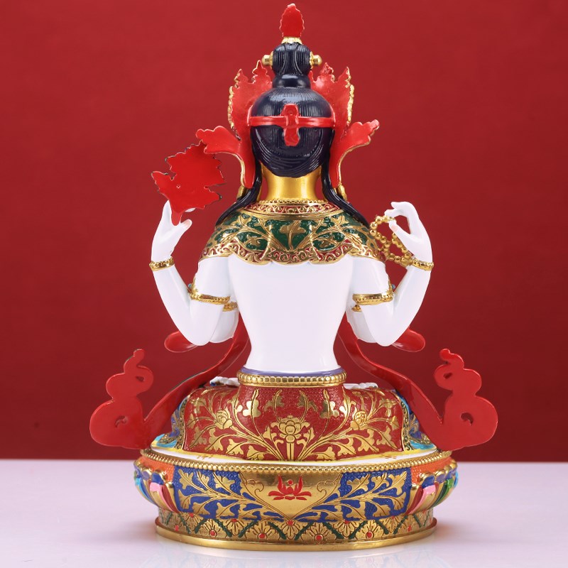 速发尼泊尔工艺纯铜四臂观音菩萨点描金彩绘佛像藏式多款供奉家用