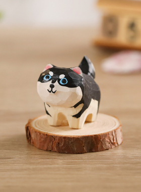 速发柴犬橘猫手工木雕礼品可爱桌面小摆件办公室装饰品毕业生日礼