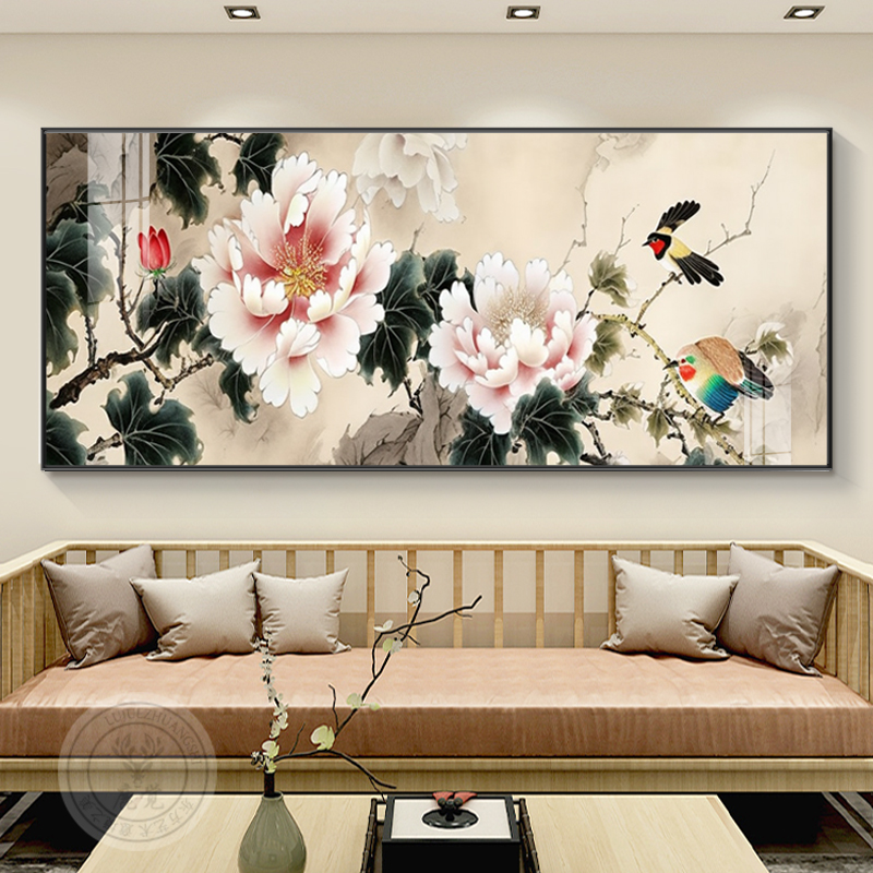 速发牡丹花挂画新中式客厅沙发背景墙装饰画花开富贵好寓意大尺寸