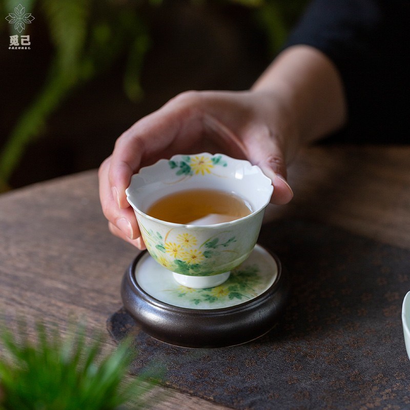 速发中式手绘高端盖置陶瓷创意手工盖托功夫茶具杯垫紫砂壶托